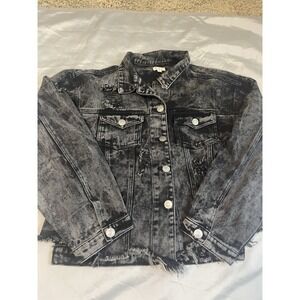 POL Oversized Unique Jacket Jean Black Distressed Large Women's